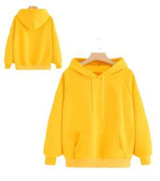 Yellow Hoodie Pocket Drawstring Hooded Casual Pullover Export Quality Hoody - AceCart Warm Hooded Sweatshirt in Yellow