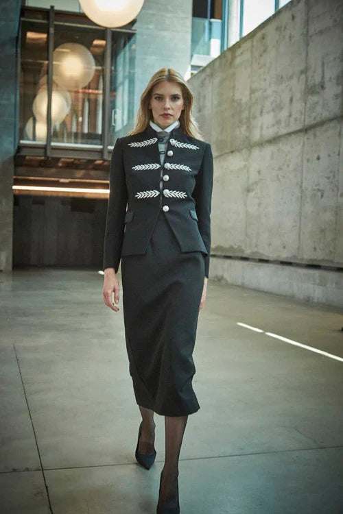 Ace Black Blazer with Silver Embroidery