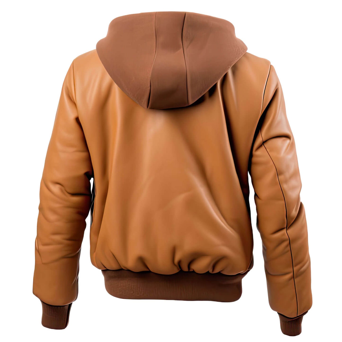 Men's White Beige Genuine Sheepskin Diamond Quilted Rib Knitted Bomber Zip-up Hooded Stylish Puffer Leather Jacket - Back View - AceCart