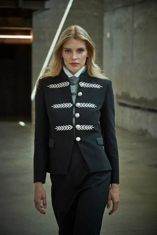 Ace Black Blazer with Silver Embroidery