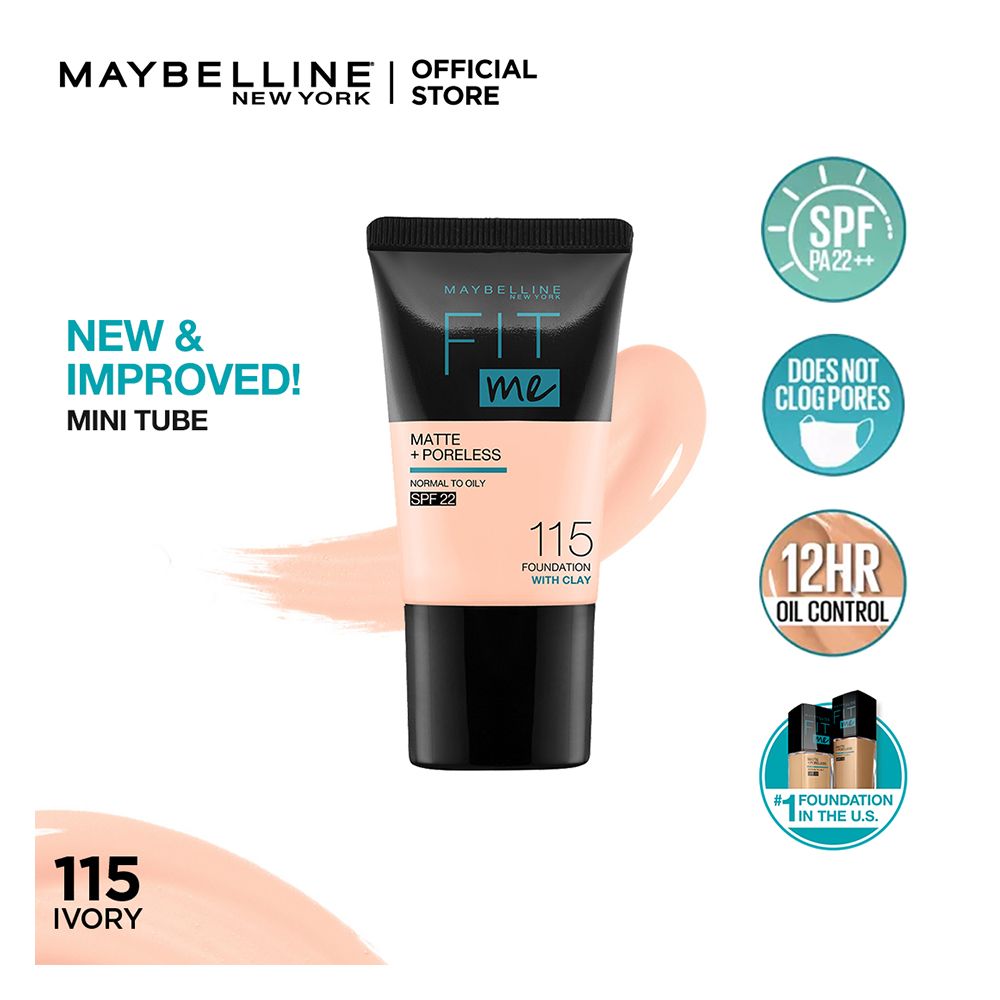 Maybelline New York Fit Me Matte + Poreless Liquid Foundation, 115, Ivory, 18ml - Front View