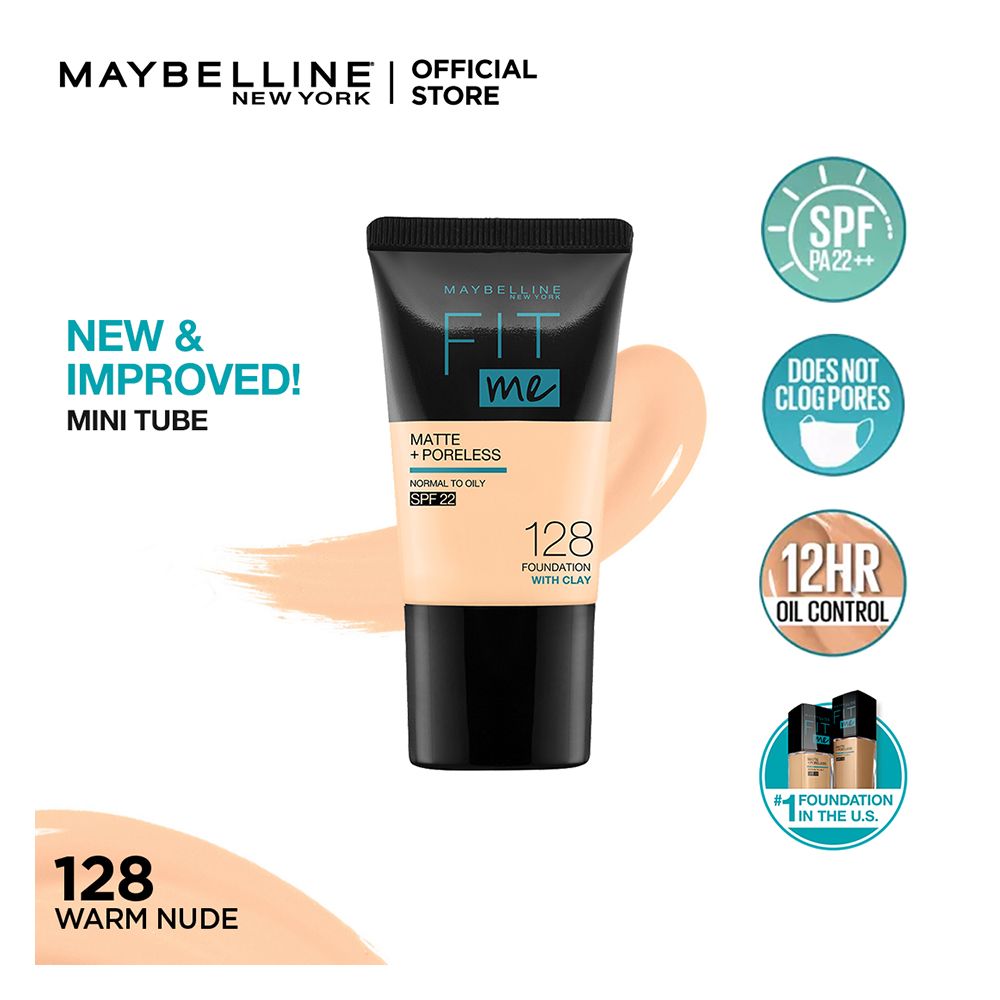 Maybelline New York Fit Me Matte + Poreless Liquid Foundation, 128, Warm Nude, 18ml - Front View
