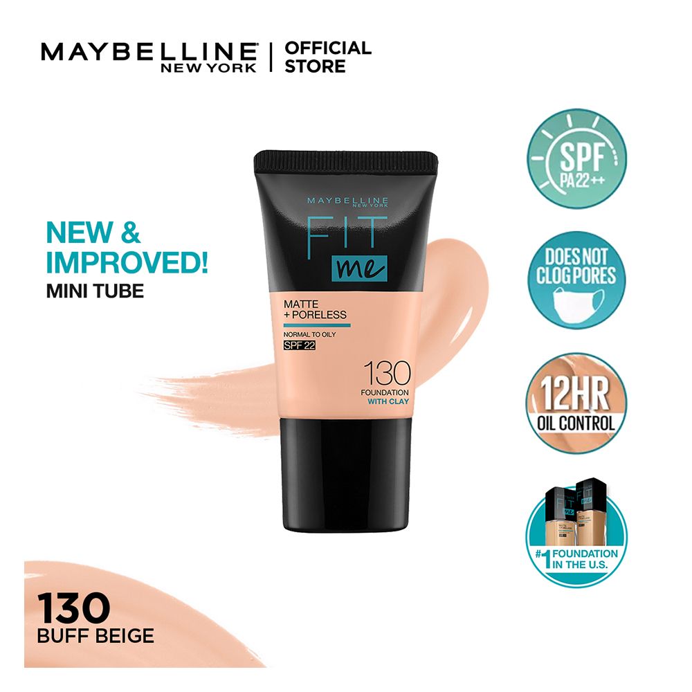 Maybelline New York Fit Me Matte + Poreless Liquid Foundation, 130, Buff Beige, 18ml - Front View