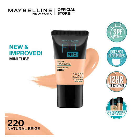 Maybelline New York Fit Me Matte + Poreless Liquid Foundation, 220, Natural Beige - Front View