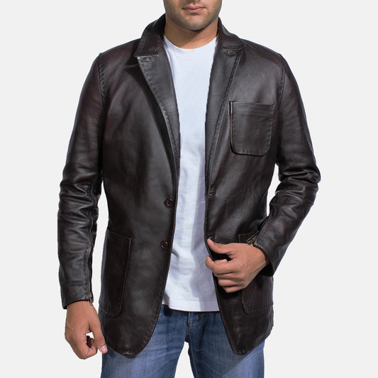 Ace Wine Black Leather Blazer
