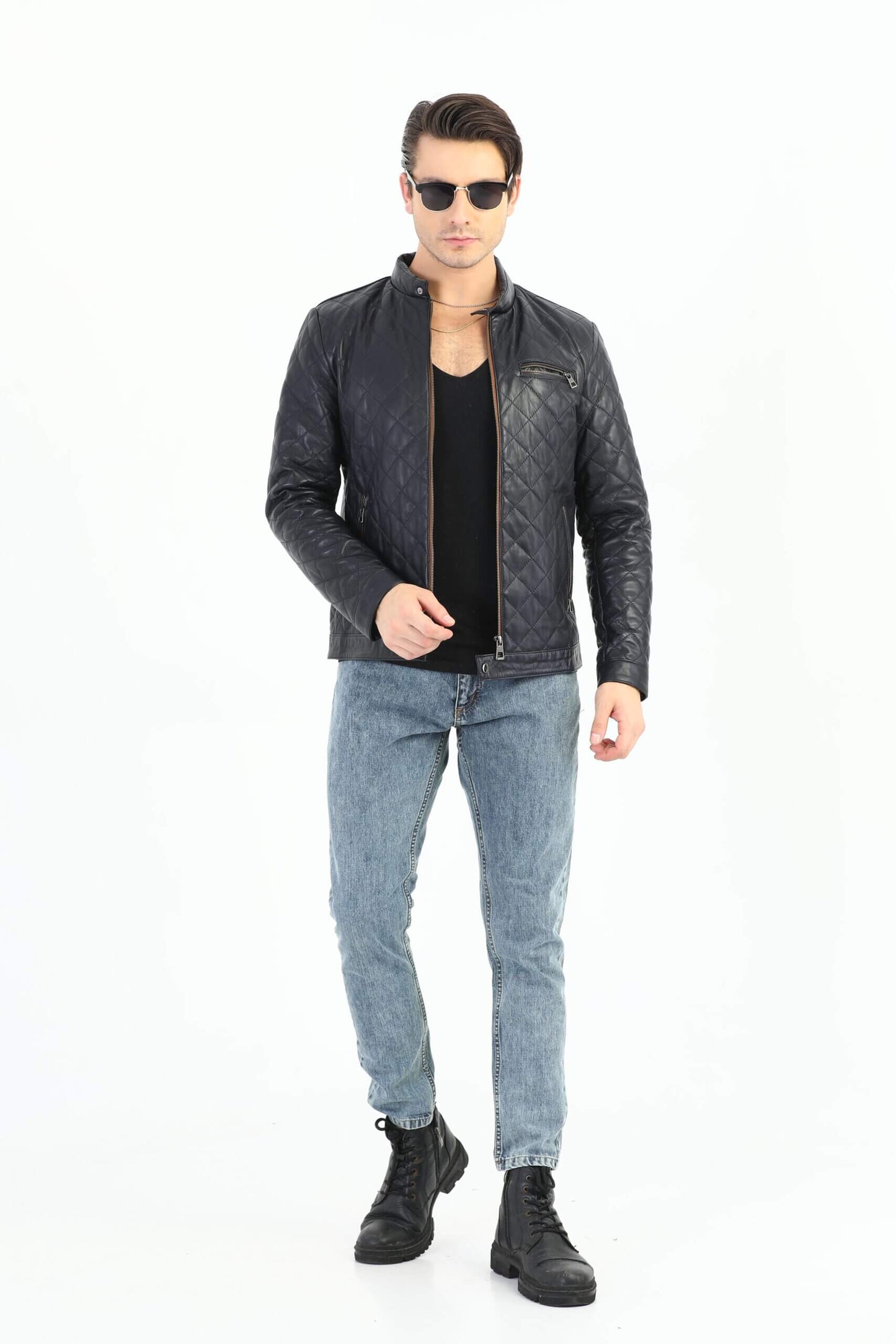 Ace Leonardo Genuine Biker Leather Jacket Men's