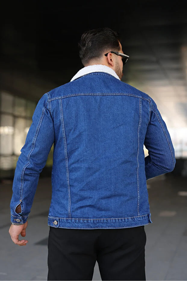 Premium Blue Denim Jacket with White Fur Lining