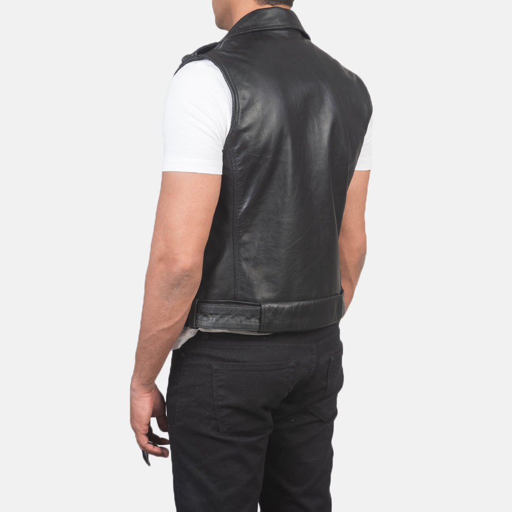 Ace Black Genuine Leather Biker Vest