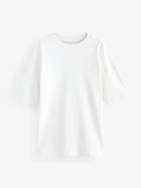 White Cotton Relaxed Fit Oversized T-Shirt For Women's