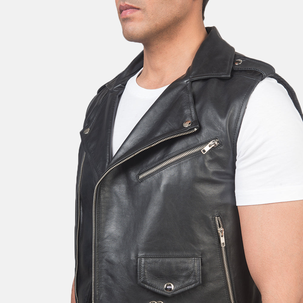 Ace Black Genuine Leather Biker Vest
