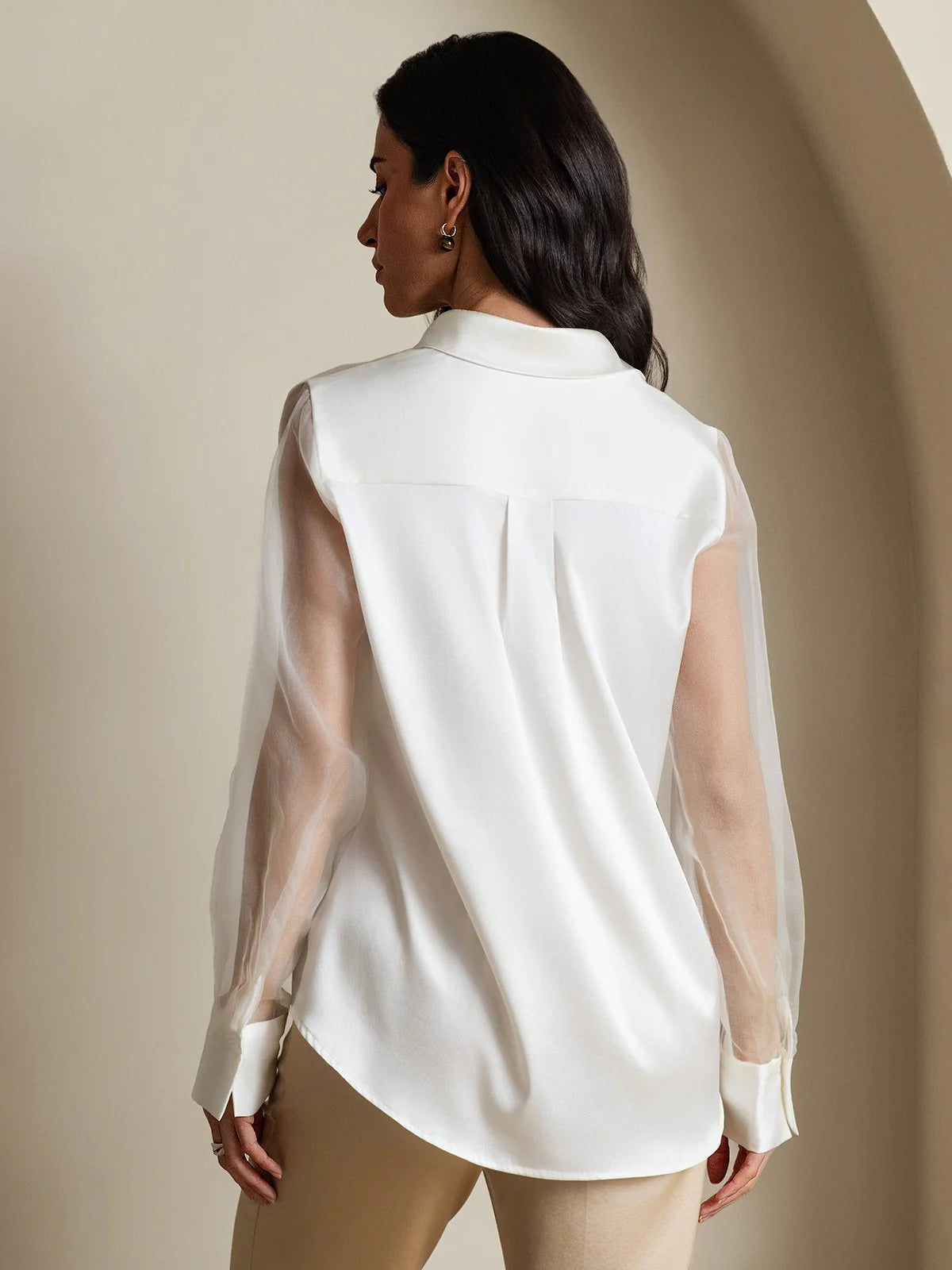 Women's Silk Shirt With Sheer Sleeve