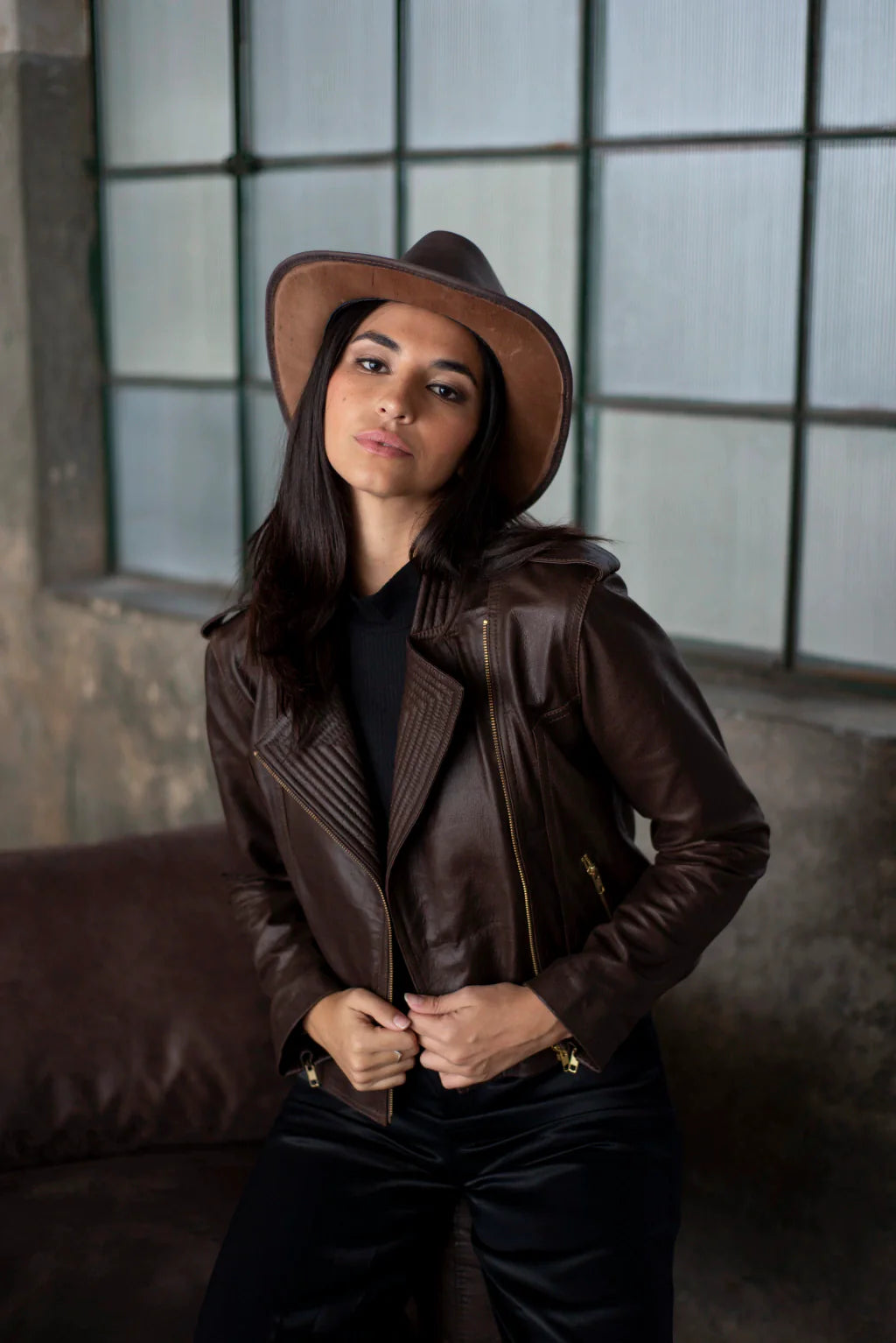 Brown Geneva Biker Leather Jacket