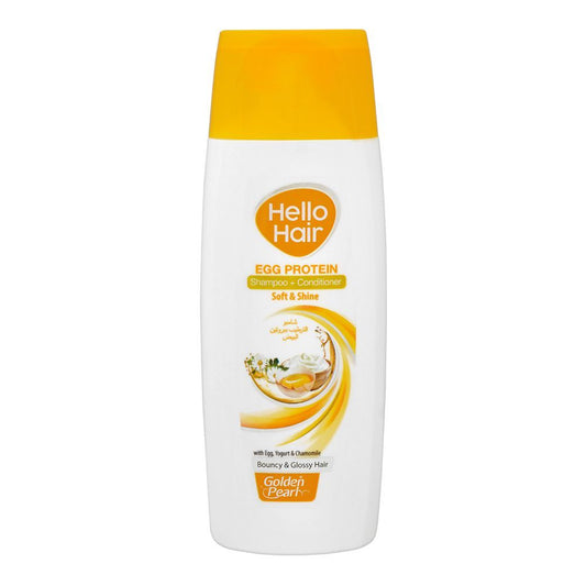 Golden Pearl Hello Hair Egg Protein Shampoo + Conditioner, Soft & Shine With Egg, Yogurt & Chamomile, Bouncy & Glossy Hair, 385ml - Front View