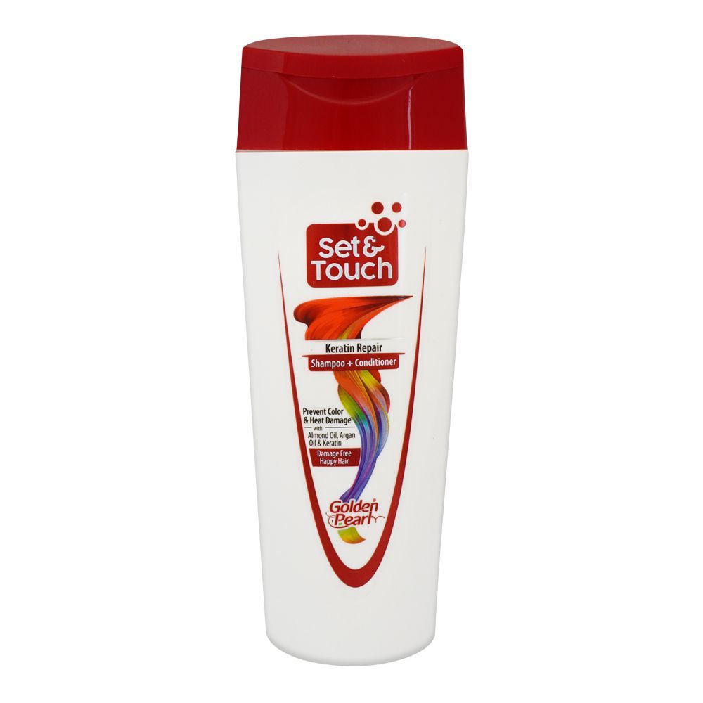 Golden Pearl Set & Touch Keratin Repair Shampoo + Conditioner, Prevent Color & Heat Damage With Almond Oil, Argan Oil & Keratin, Damage Free Happy Hair, 385ml - Front View