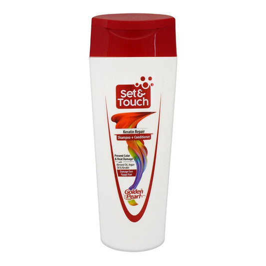 Golden Pearl Set & Touch Keratin Repair Shampoo + Conditioner, Prevent Color & Heat Damage With Almond Oil, Argan Oil & Keratin, Damage Free Happy Hair, 385ml - Front View