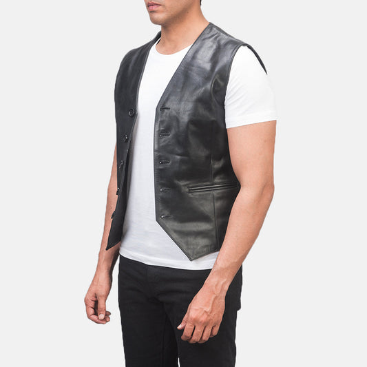Black Premium Genuine Leather Vest