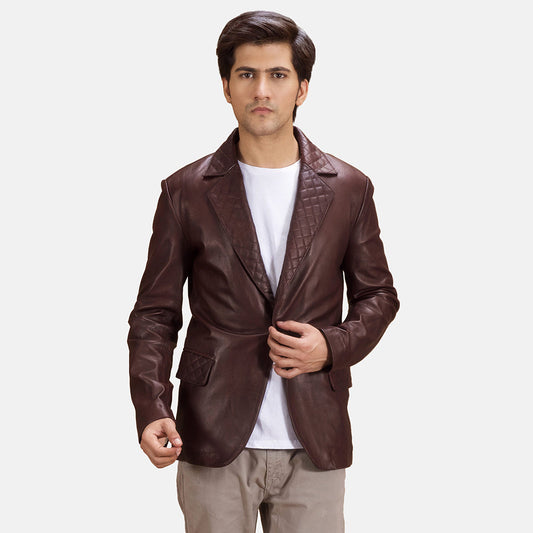 Ace Quilted Maroon Premium Leather Blazer