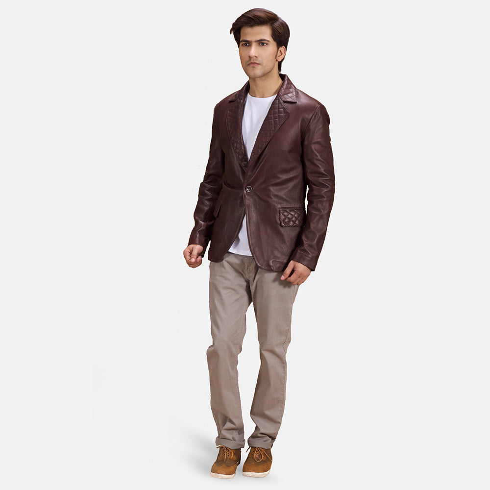 Ace Quilted Maroon Premium Leather Blazer