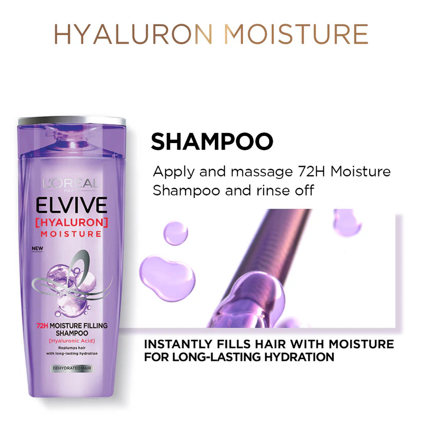 L'Oreal Paris Elvive Hyaluron Moisture 72H Moisture Filling Shampoo, 360ml