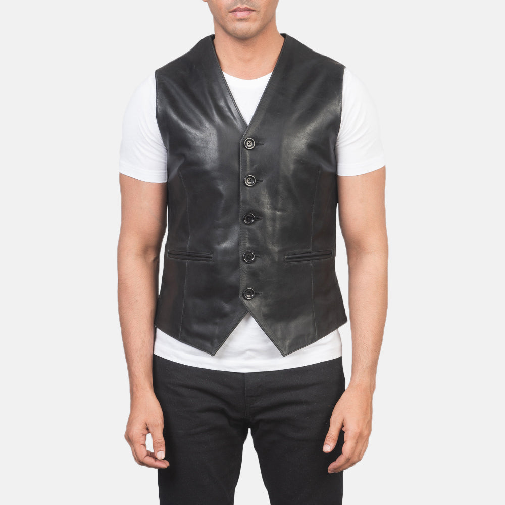 Black Premium Genuine Leather Vest