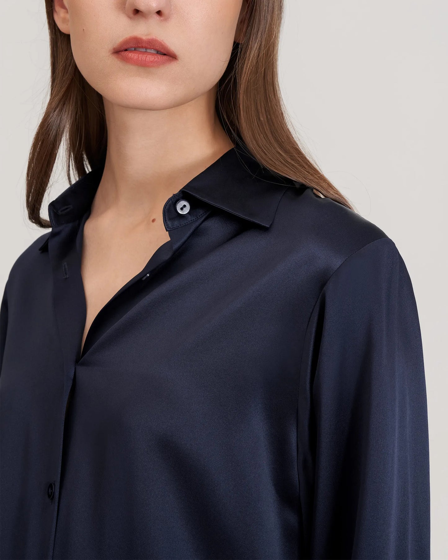 Navy Blue Silk Shirt For Womens