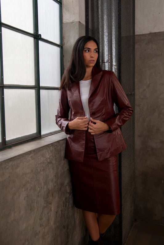 Brown Leather Blazer For Women