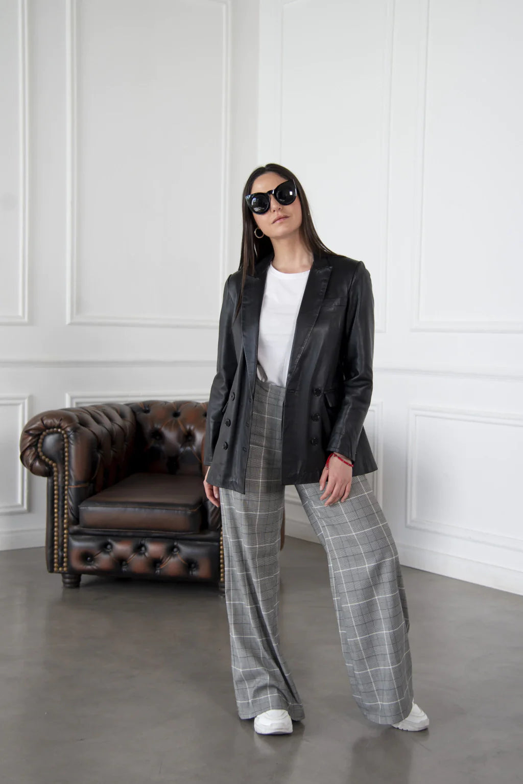 Ace Black Leather Blazer For Women