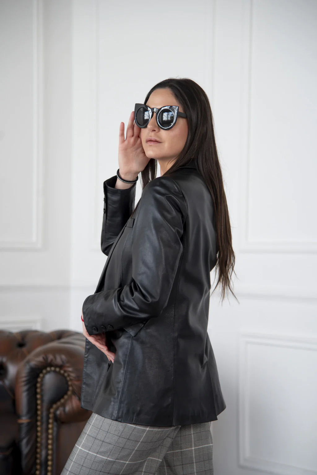Ace Black Leather Blazer For Women