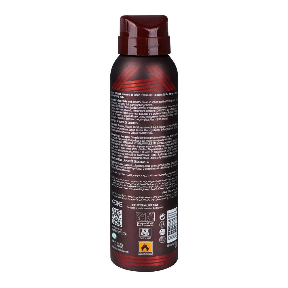 Krone Attitude Blast 48Hr Freshness Perfumed Body Spray, For Men, 150ml