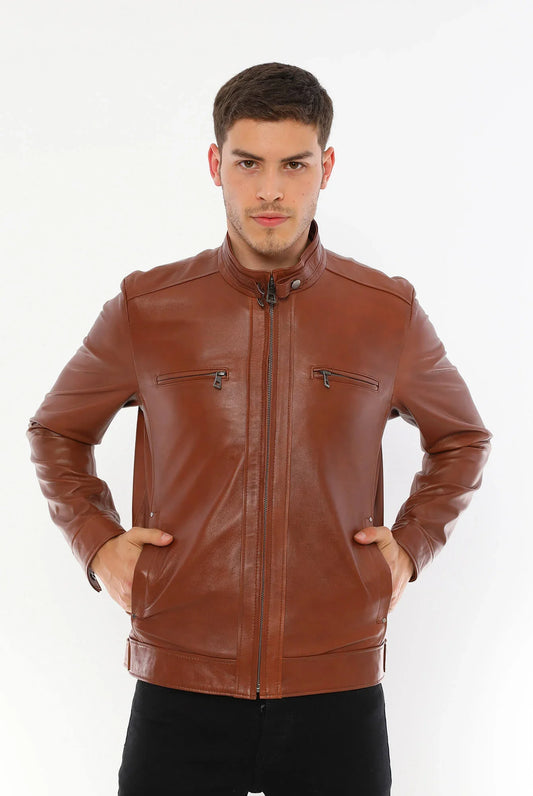 Tom Tan Brown Biker Leather Jacket For Men's