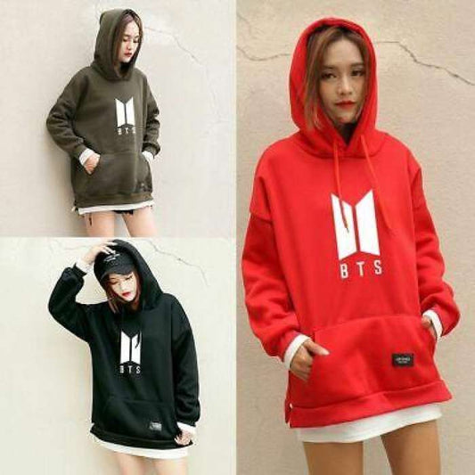 BTS New Fashion Pack of 3 Printed Hoodie For Women - AceCart Warm Hooded Sweatshirt in Red