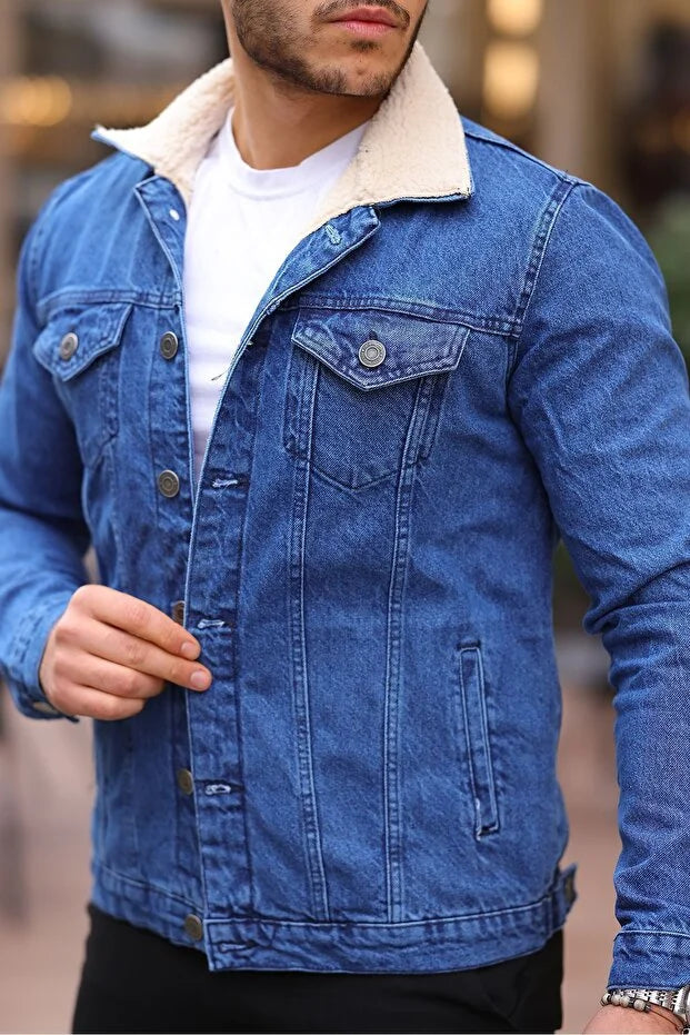 Premium Blue Denim Jacket with Off White Fur Lining