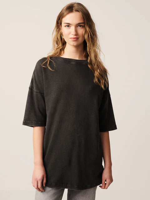 Charcoal Grey Cotton Relaxed Fit Oversized T-Shirt For Women's