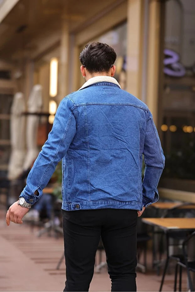 Premium Blue Denim Jacket with Off White Fur Lining