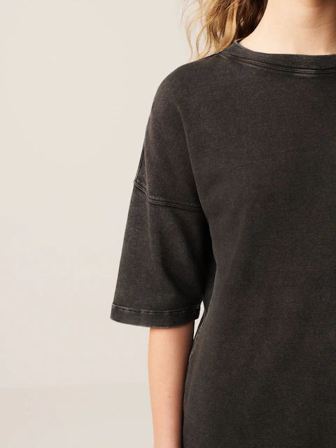Charcoal Grey Cotton Relaxed Fit Oversized T-Shirt For Women's