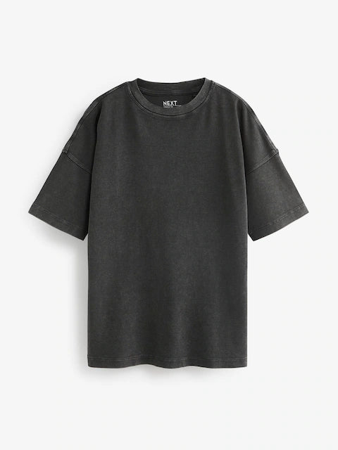 Charcoal Grey Cotton Relaxed Fit Oversized T-Shirt For Women's