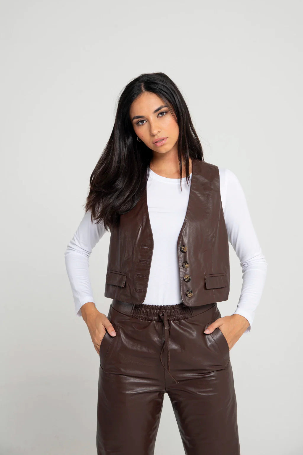 Brown Leather Vest For Women's