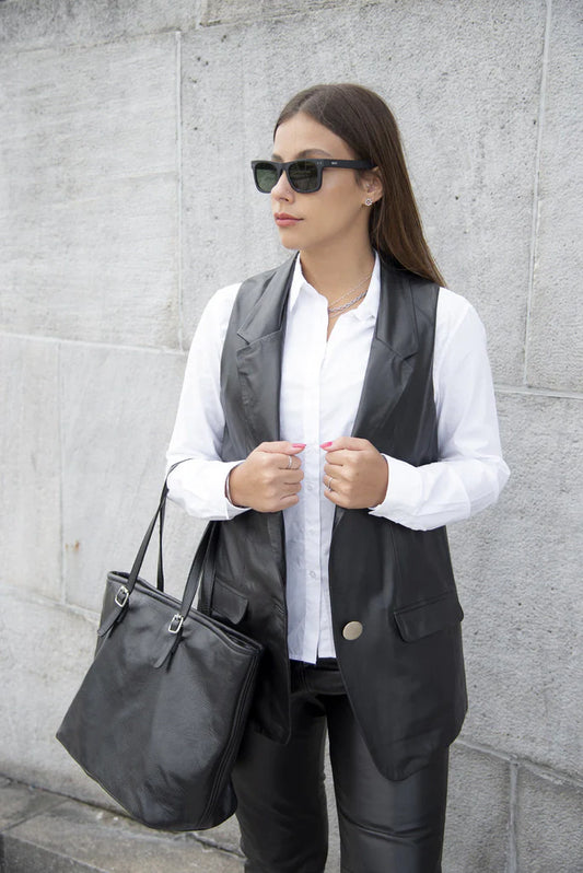 Ace Black Leather Vest For Women