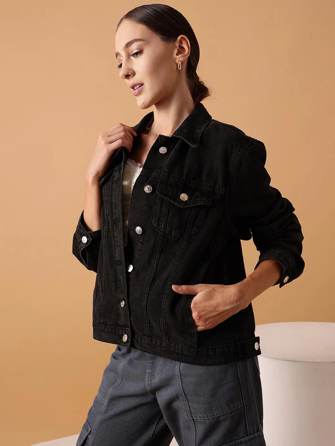 Black Denim Jackets With Jeans For Ladies Clothes Womens Oversized