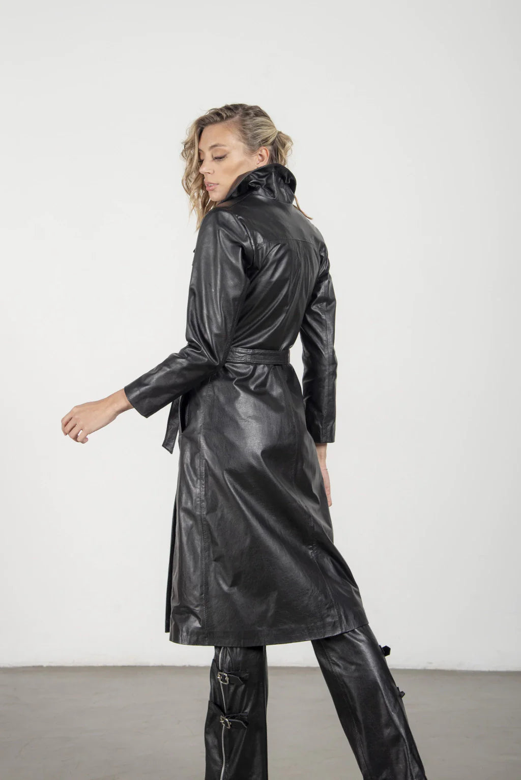 Black Leather Long Coat For Women