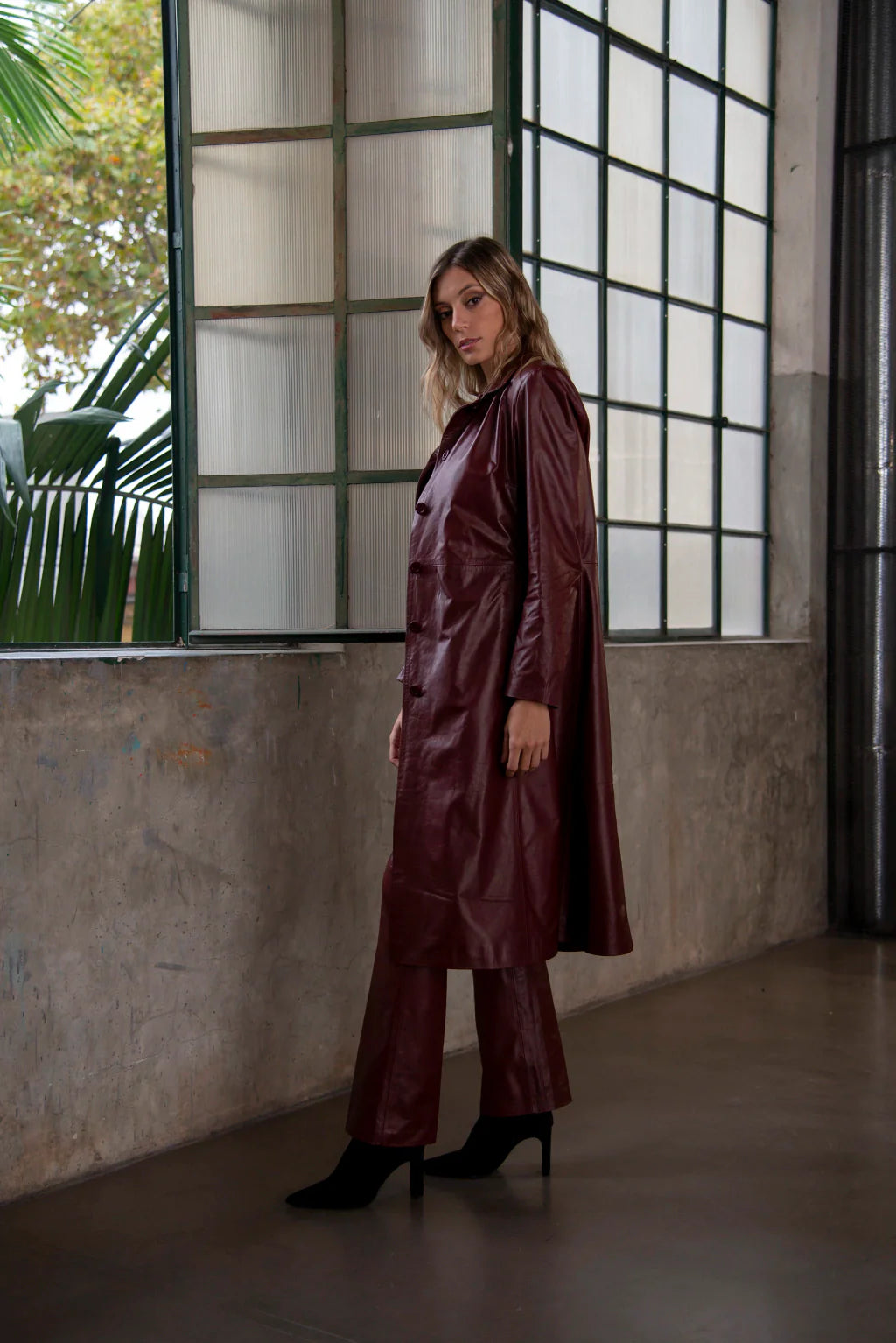 Maroon Leather Coat For Women