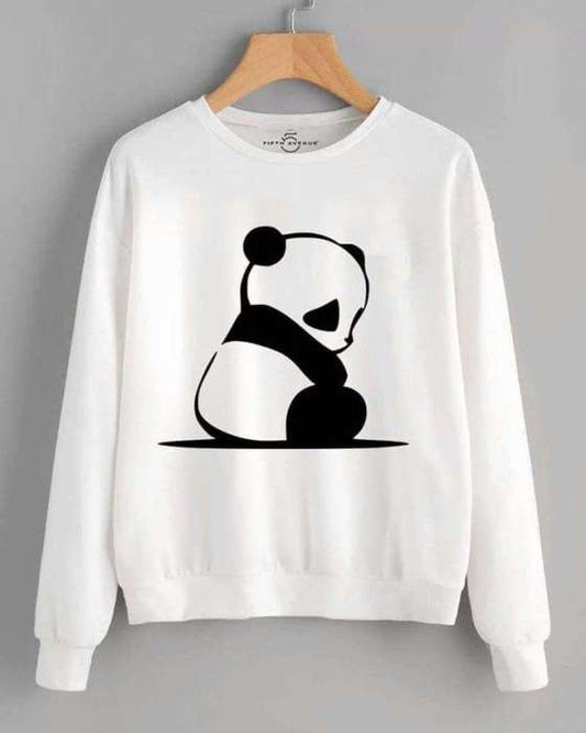 White Panda Print Sweat Shirt For womens - AceCart Warm Hooded Sweatshirt in White