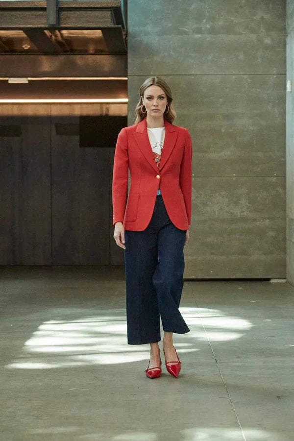 Ace Red Women Blazer with Plastron Pockets