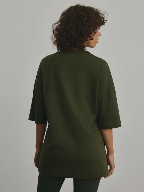 Forest Green Cotton Relaxed Fit Oversized T-Shirt For Women's
