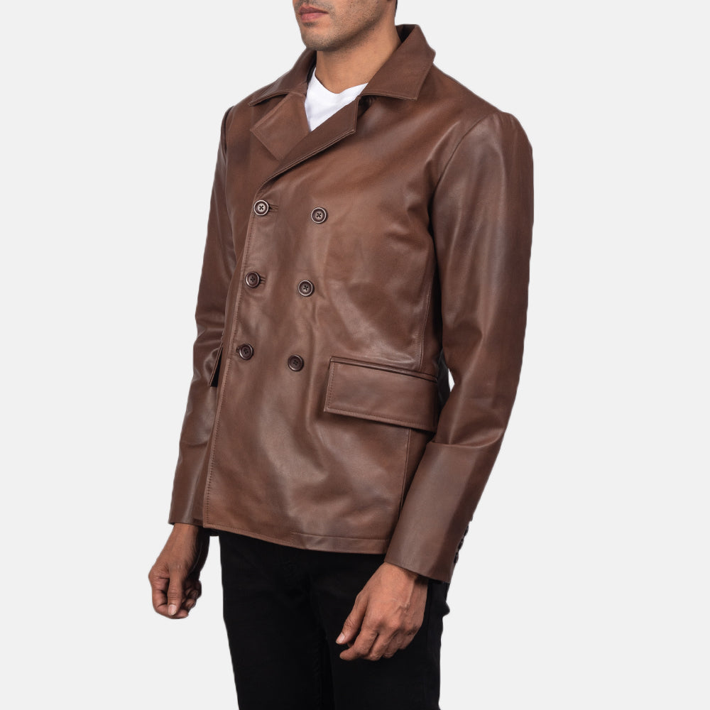Ace Brown Genuine Leather Naval Peacoat