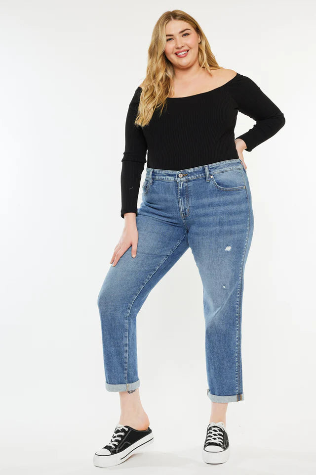 Yvonne Mid Rise Slim Boyfriend Jeans (Plus Size)