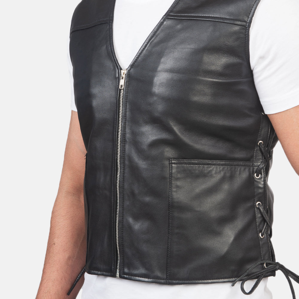 Black Genuine Leather Vest For Men's
