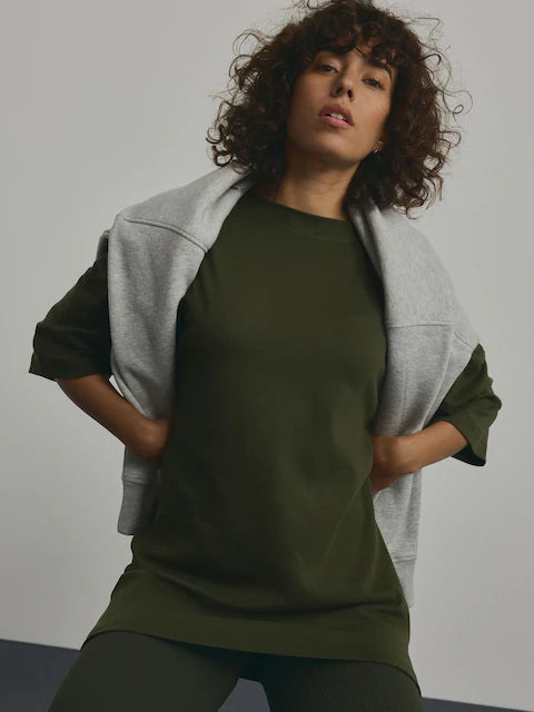 Forest Green Cotton Relaxed Fit Oversized T-Shirt For Women's
