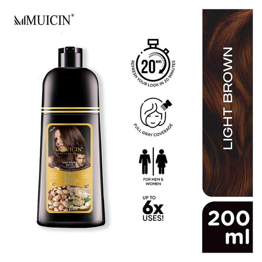 Muicin Ginger & Argan 5-In-1 Hair Color Shampoo, Light Brown, For All Hair Types, 200ml - Front View