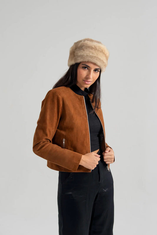 Camel Women's Suede Leather Jacket